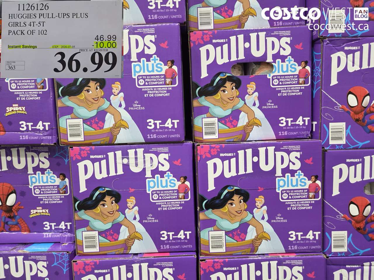 1126126 HUGGIES PULL-UPS PLUS GIRLS 4T-5T PACK OF 102 ($10.00 INSTANT SAVINGS EXPIRES ON 2026-07-05) $36.99