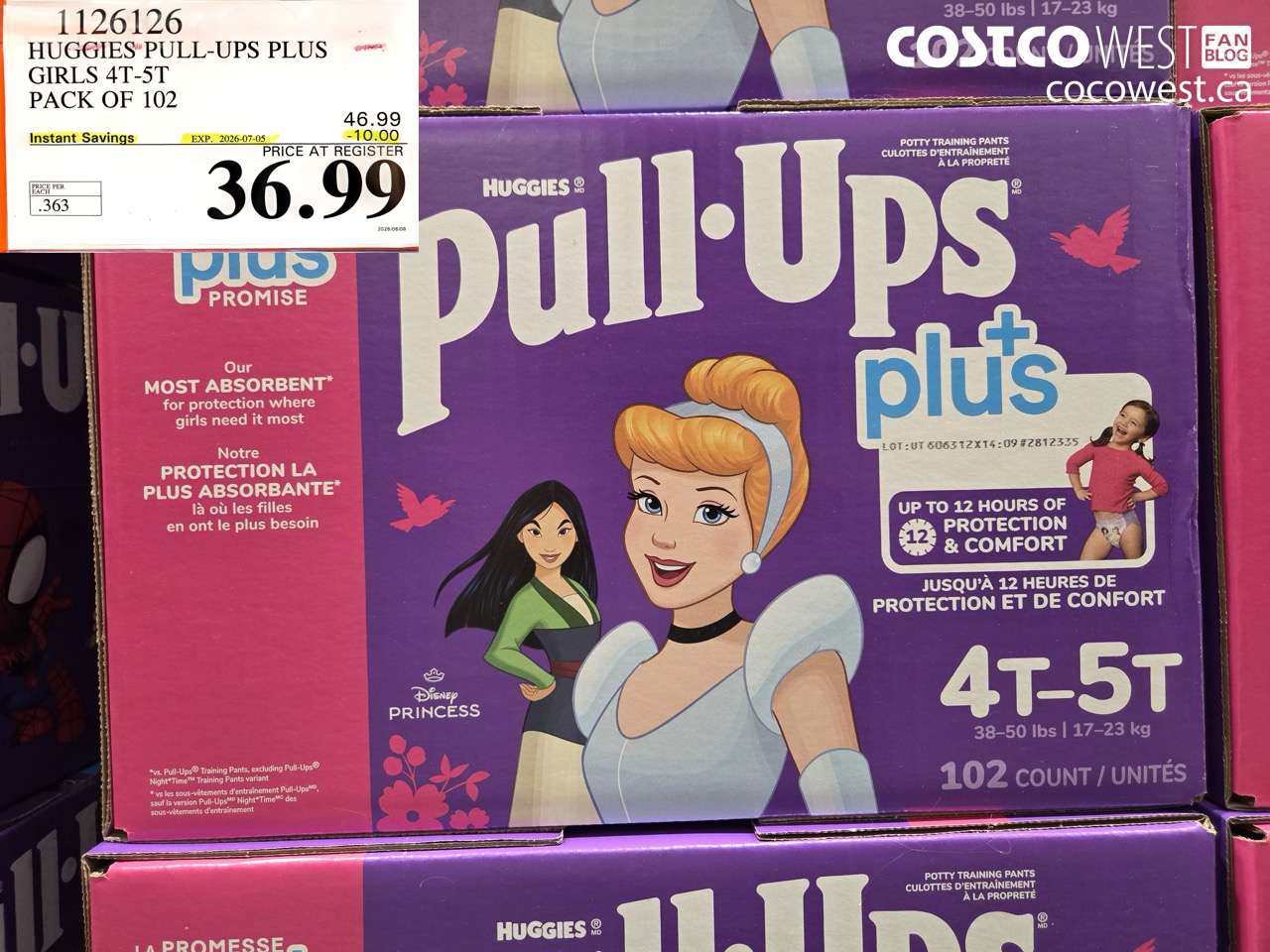 1126126 HUGGIES PULL-UPS PLUS GIRLS 4T-5T PACK OF 102 ($10.00 INSTANT SAVINGS EXPIRES ON 2026-07-05) $36.99