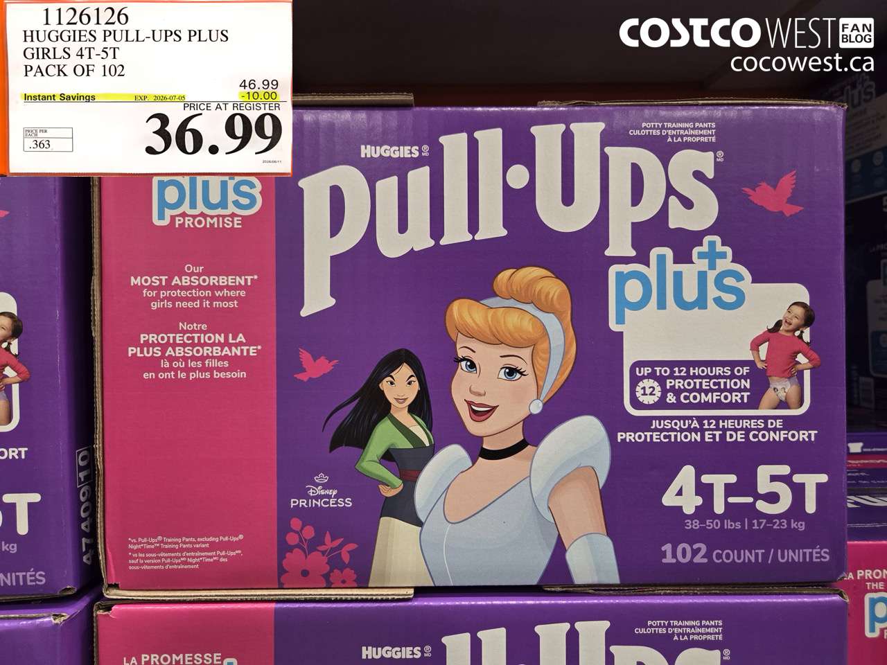 1126126 HUGGIES PULL-UPS PLUS GIRLS 4T-5T PACK OF 102 ($10.00 INSTANT SAVINGS EXPIRES ON 2026-07-05) $36.99