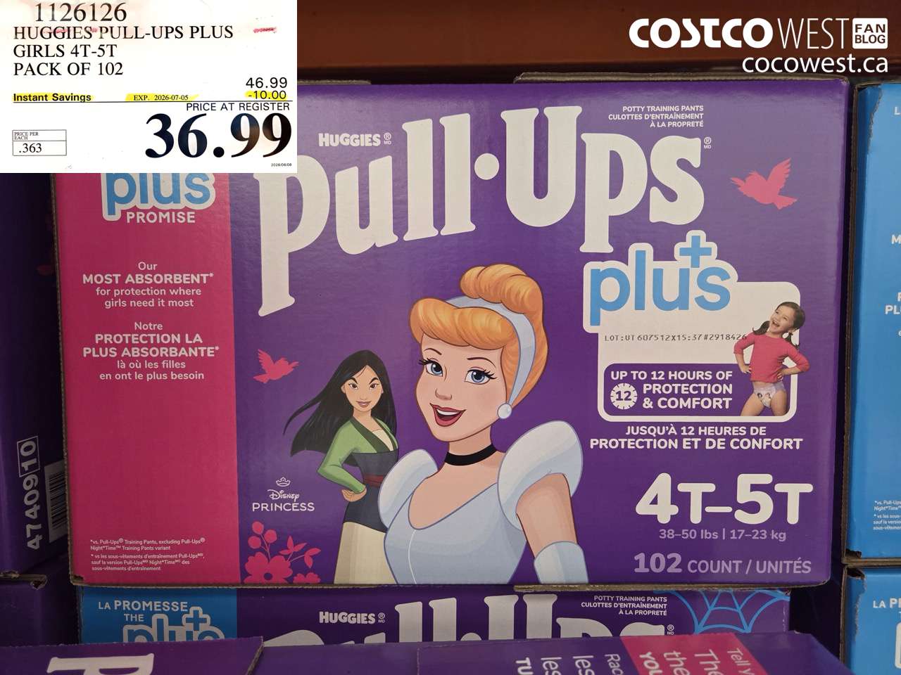 1126126 HUGGIES PULL-UPS PLUS GIRLS 4T-5T PACK OF 102 ($10.00 INSTANT SAVINGS EXPIRES ON 2026-07-05) $36.99