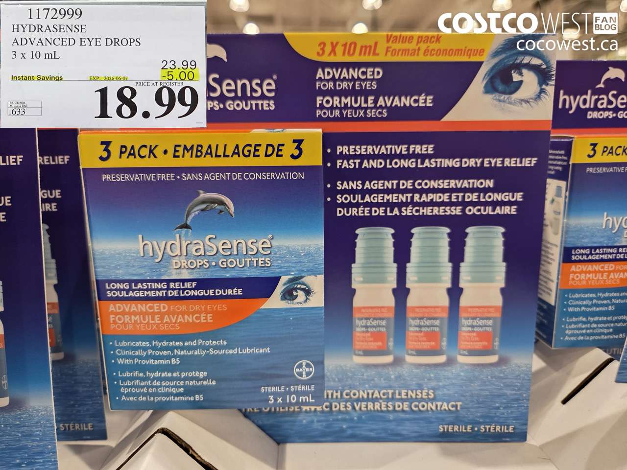 1172999 HYDRASENSE ADVANCED EYE DROPS 3 X 10 ML ($5.00 INSTANT SAVINGS EXPIRES ON 2026-06-07) $18.99
