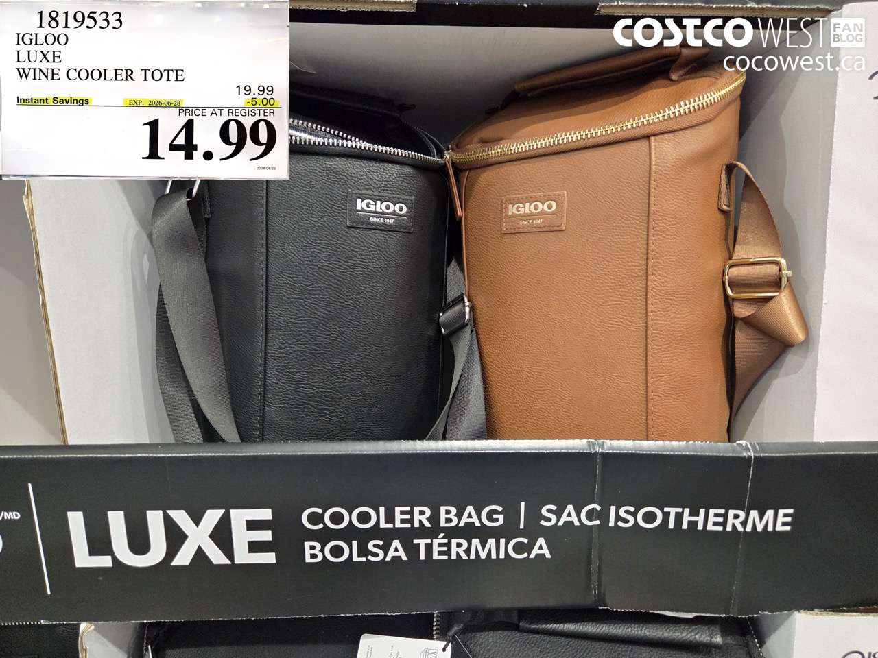 1819533 IGLOO LUXE WINE COOLER TOTE ($5.00 INSTANT SAVINGS EXPIRES ON 2026-06-28) $14.99
