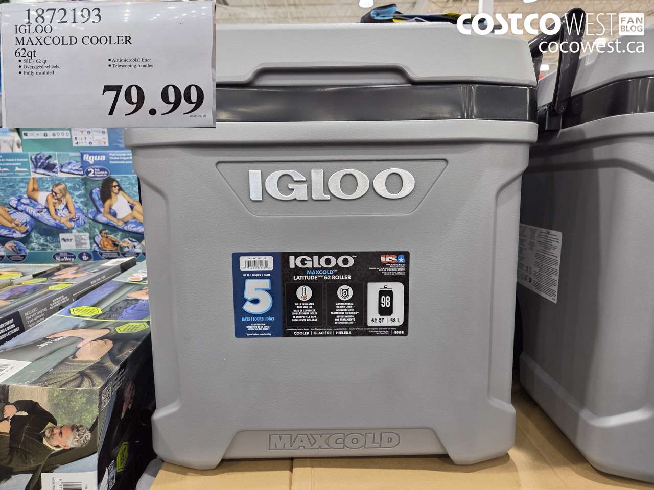 1872193 IGLOO MAXCOLD COOLER 62QT $79.99