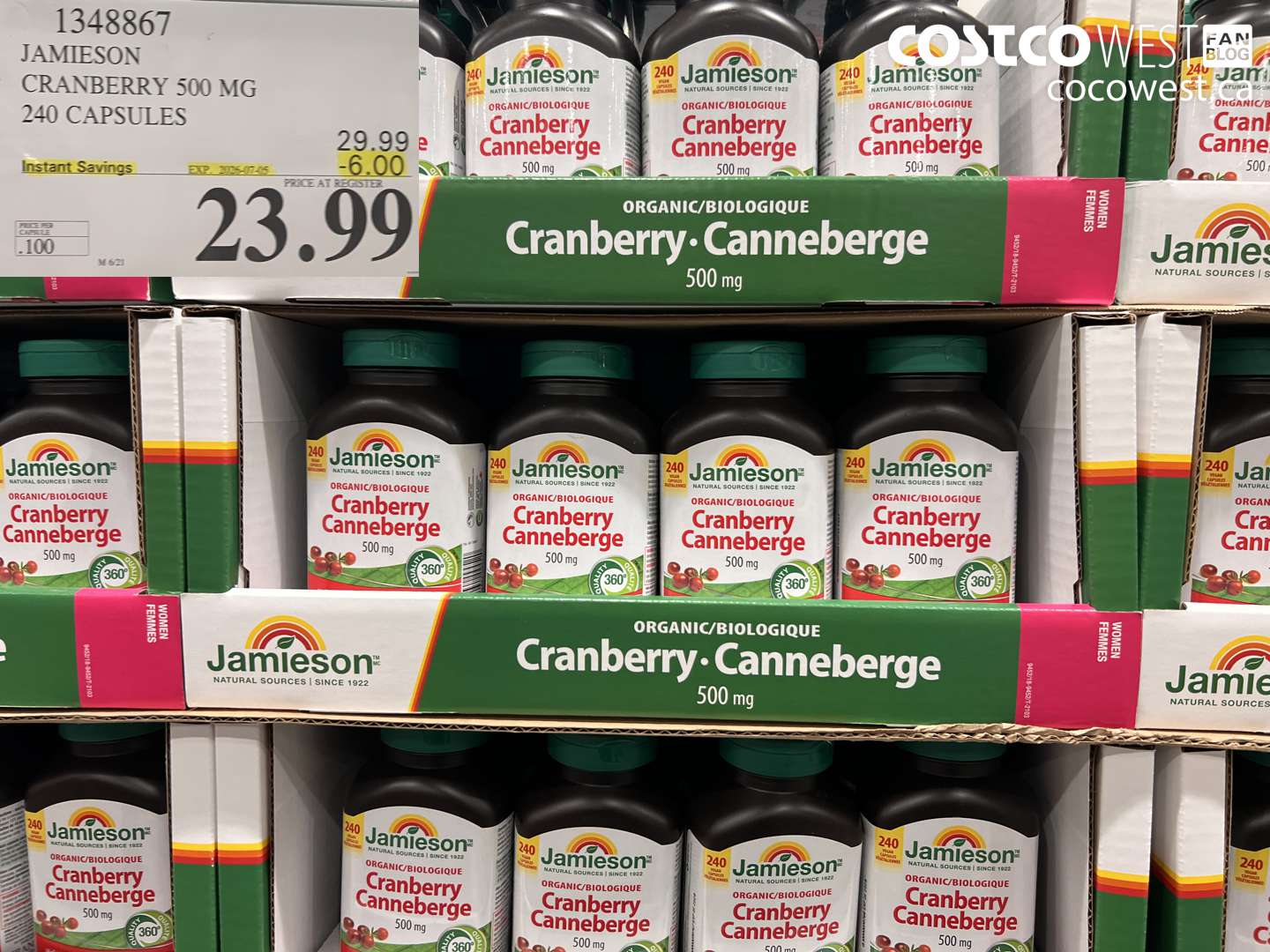 1348867 JAMIESON CRANBERRY 500 MG 240 CAPSULES ($6.00 INSTANT SAVINGS EXPIRES ON 2008-07-05) $23.99
