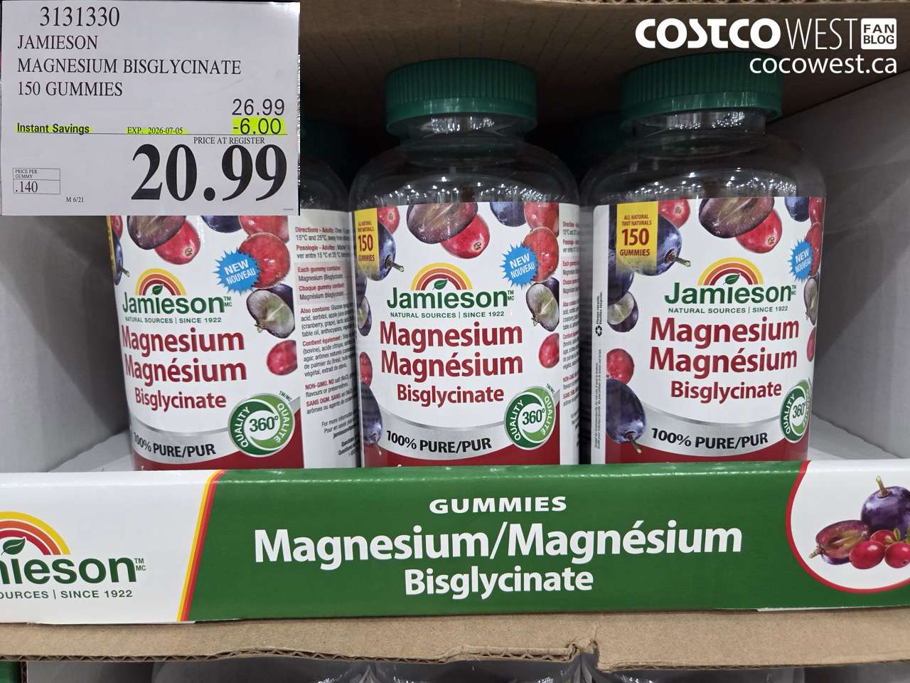 3131330 JAMIESON MAGNESIUM BISGLYCINATE 150 GUMMIES ($6.00 INSTANT SAVINGS EXPIRES ON 2026-07-05) $20.99