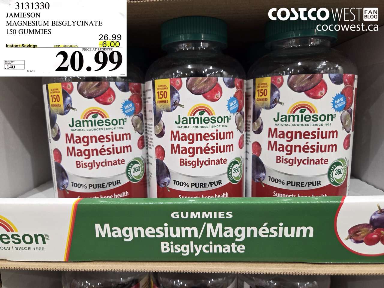 3131330 JAMIESON MAGNESIUM BISGLYCINATE 150 GUMMIES ($6.00 INSTANT SAVINGS EXPIRES ON 2026-07-05) $20.99