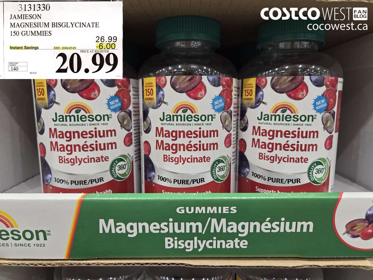 3131330 JAMIESON MAGNESIUM BISGLYCINATE 150 GUMMIES ($6.00 INSTANT SAVINGS EXPIRES ON 2026-07-05) $20.99