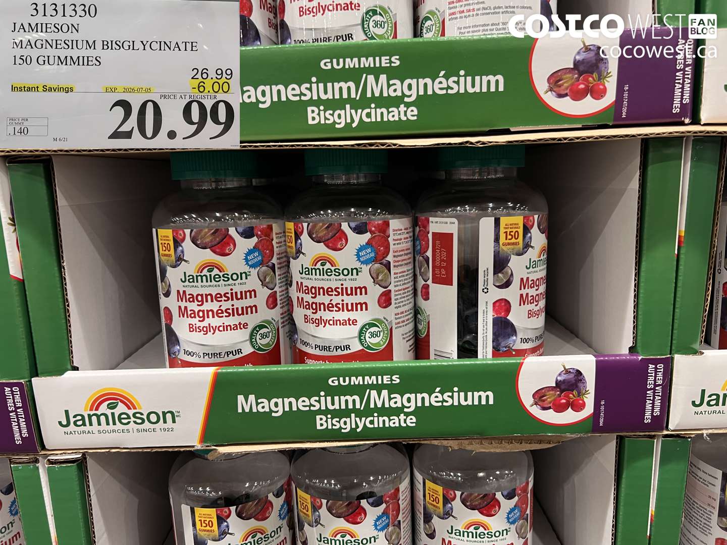3131330 JAMIESON MAGNESIUM BISGLYCINATE 150 GUMMIES ($6.00 INSTANT SAVINGS EXPIRES ON 2026-07-05) $20.99