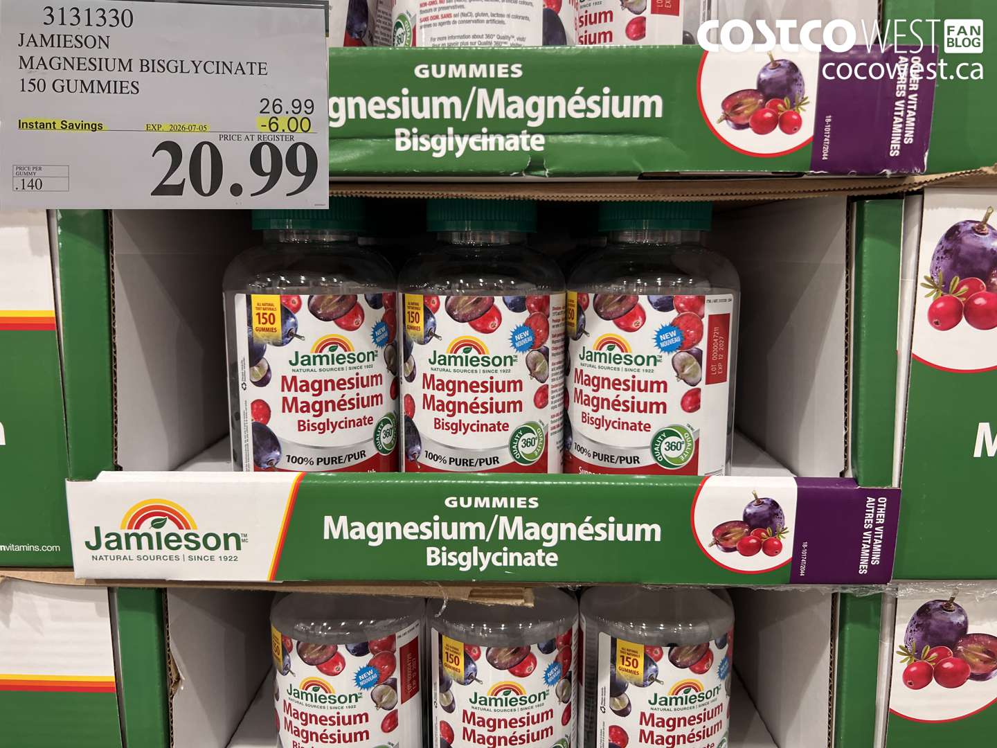 3131330 JAMIESON MAGNESIUM BISGLYCINATE 150 GUMMIES ($6.00 INSTANT SAVINGS EXPIRES ON 2026-07-05) $20.99