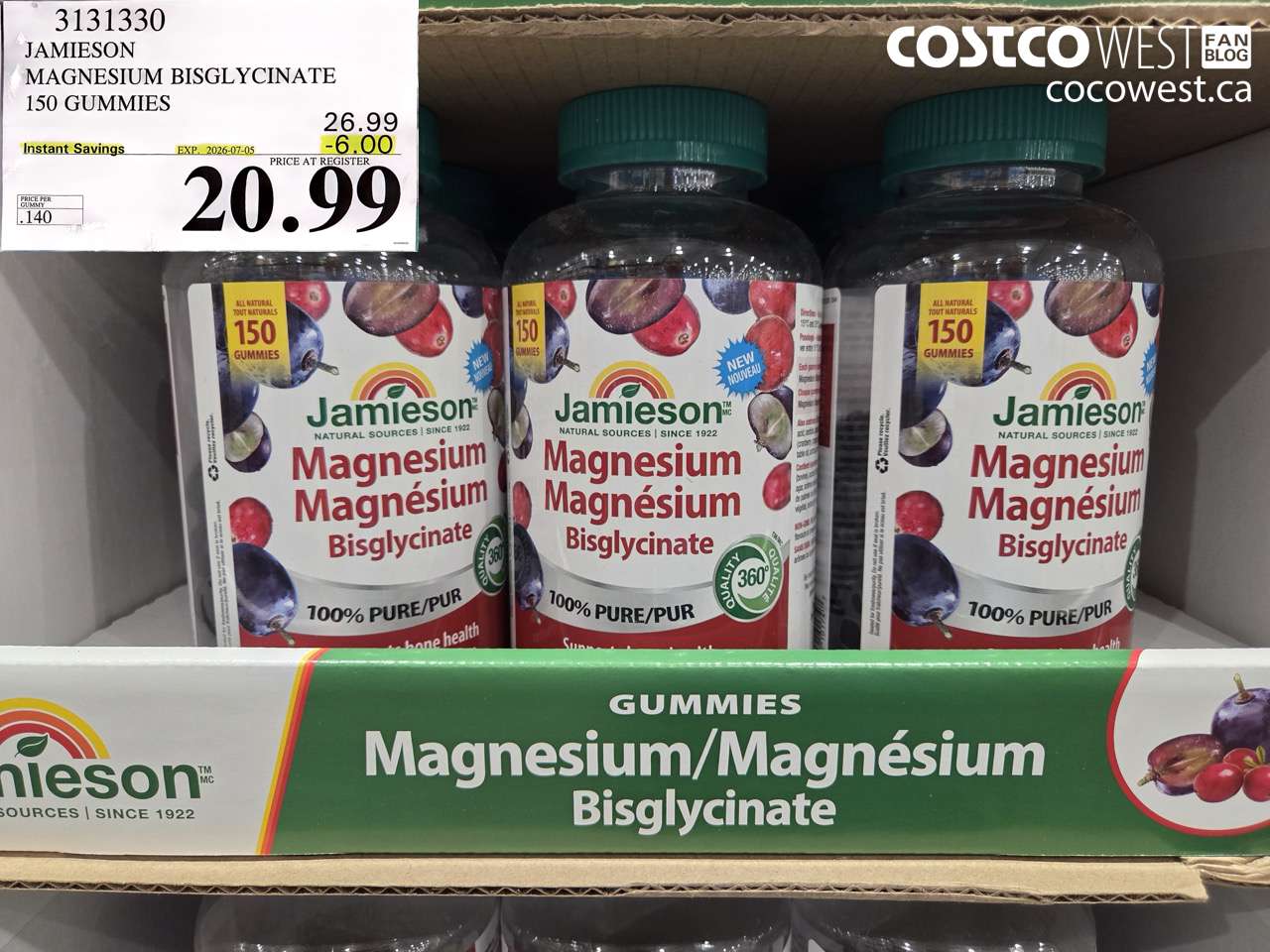 3131330 JAMIESON MAGNESIUM BISGLYCINATE 150 GUMMIES ($6.00 INSTANT SAVINGS EXPIRES ON 2026-07-05) $20.99