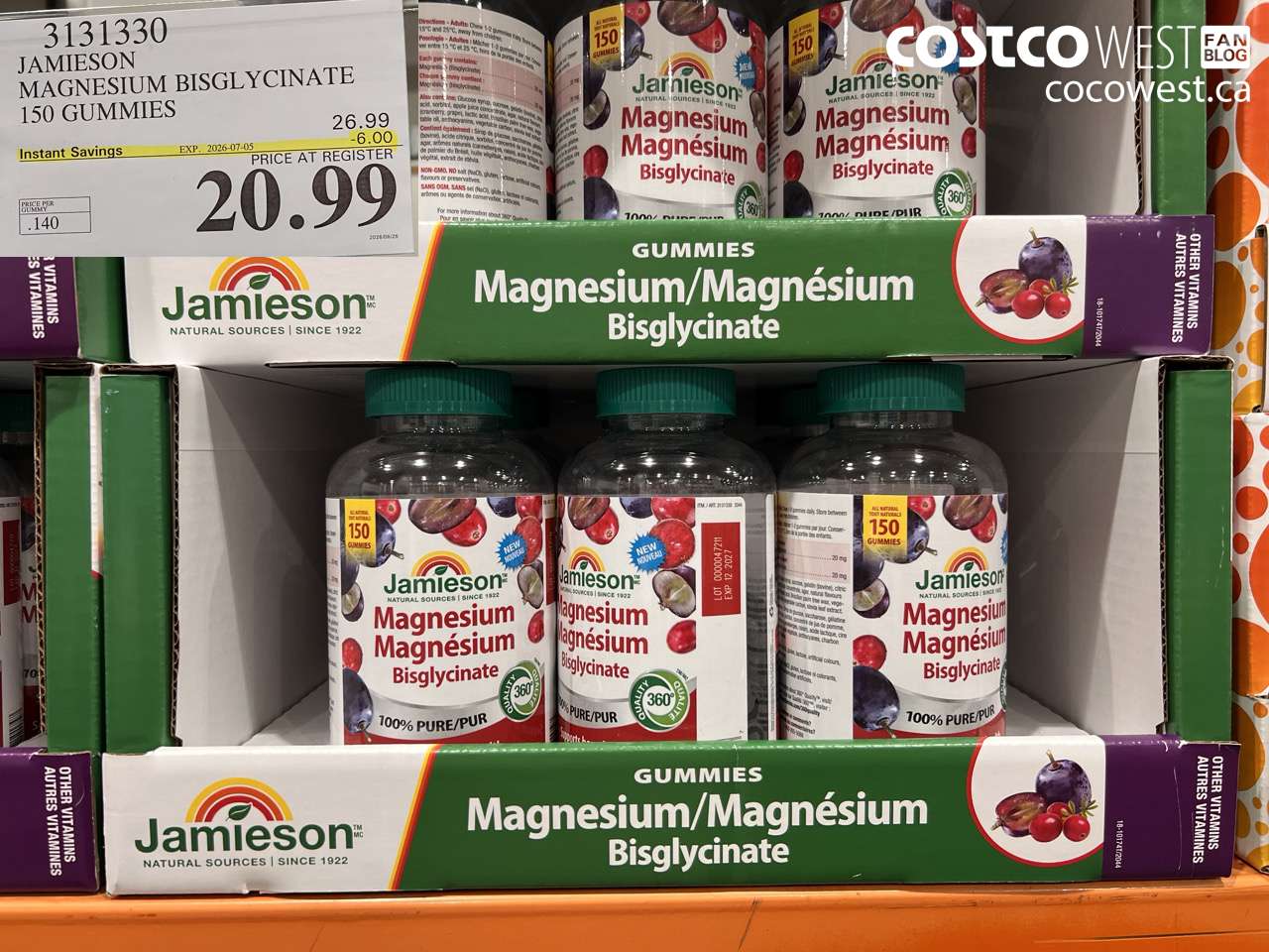 3131330 JAMIESON MAGNESIUM BISGLYCINATE 150 GUMMIES ($6.00 INSTANT SAVINGS EXPIRES ON 2026-07-05) $20.99