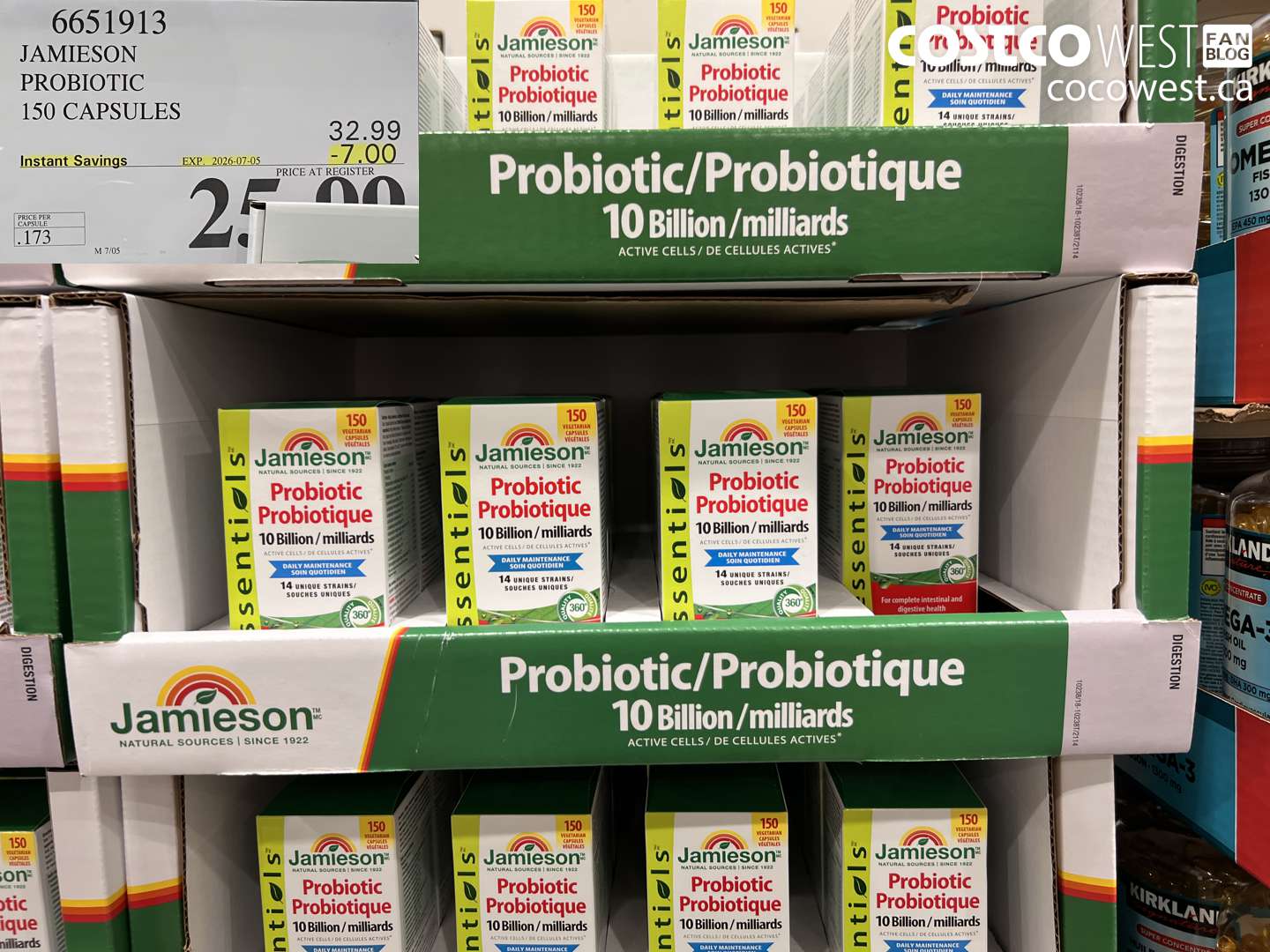 6651913 JAMIESON PROBIOTIC 150 CAPSULES ($7.00 INSTANT SAVINGS EXPIRES ON 2026-07-05) $25.99