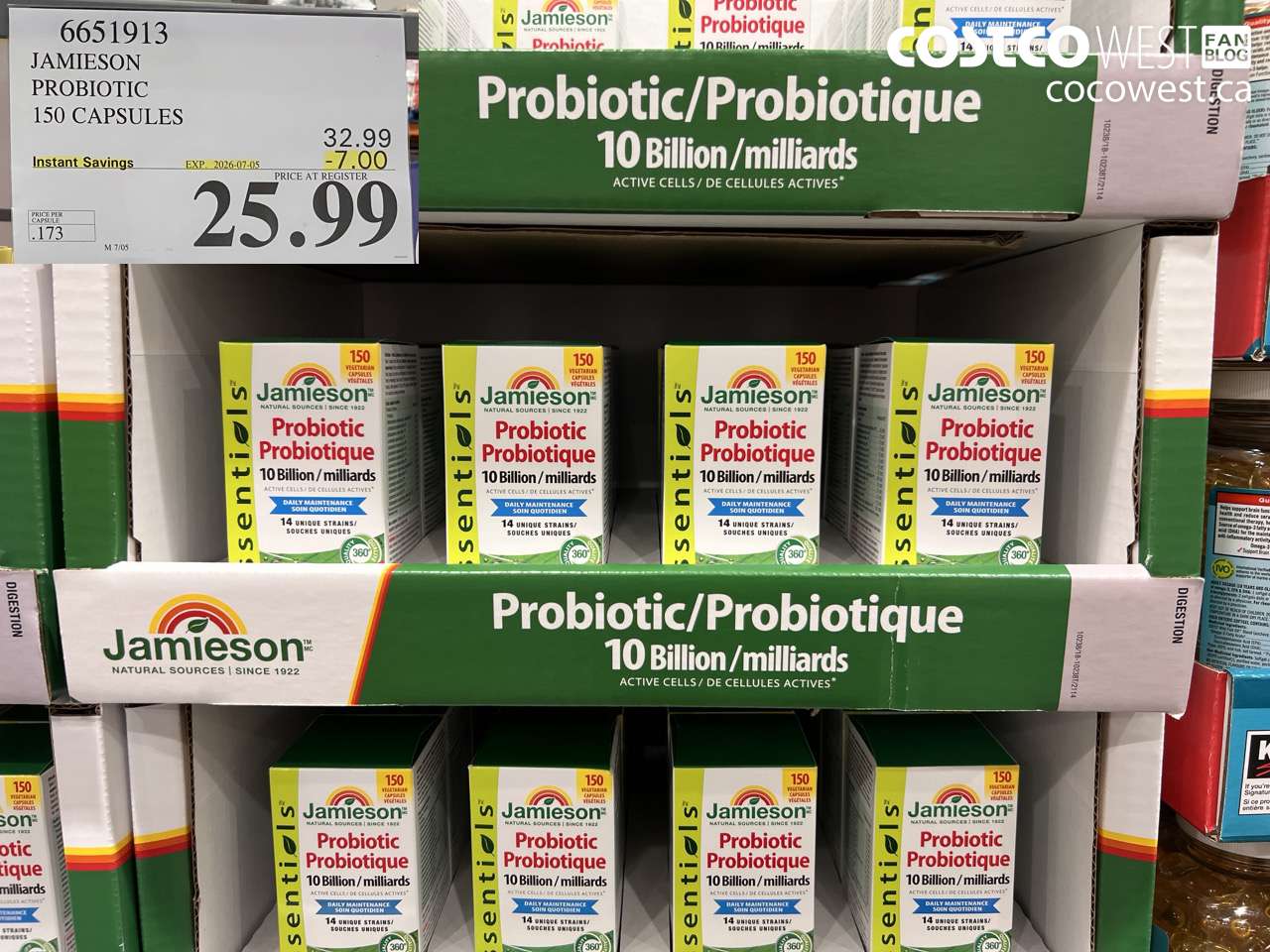6651913 JAMIESON PROBIOTIC 150 CAPSULES ($7.00 INSTANT SAVINGS EXPIRES ON 2026-07-05) $25.99