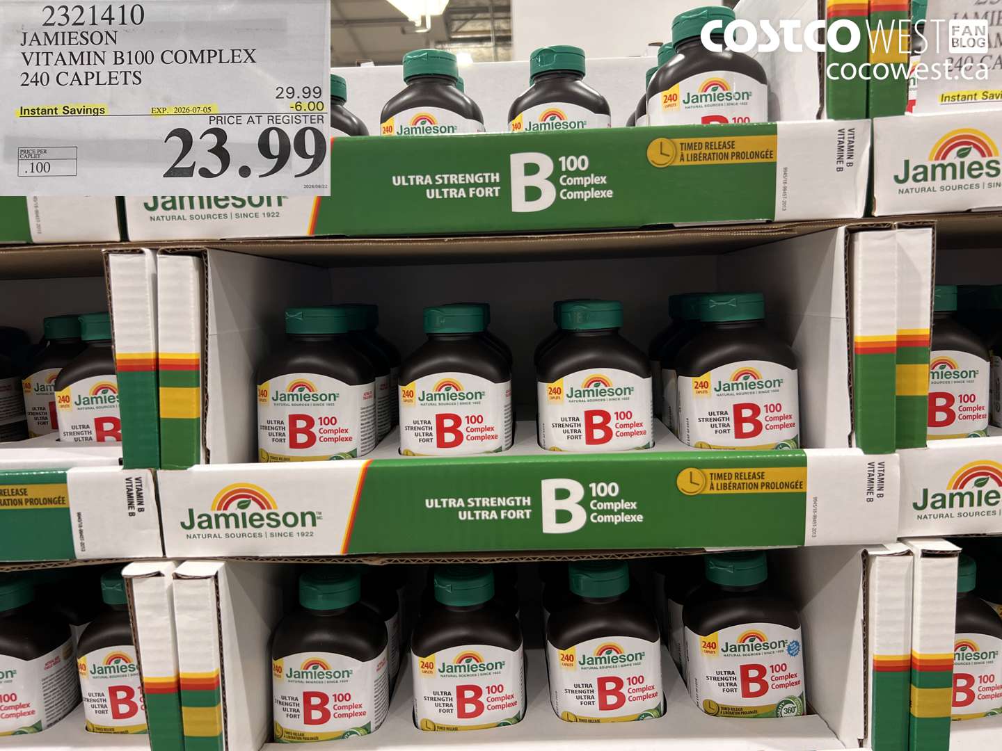 2321410 JAMIESON VITAMIN B100 COMPLEX 240 CAPLETS ($6.00 INSTANT SAVINGS EXPIRES ON 2026-07-05) $23.99