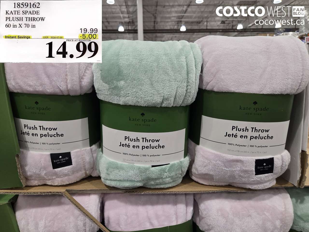 1859162 KATE SPADE PLUSH THROW 60 IN X 70 IN ($5.00 INSTANT SAVINGS EXPIRES ON 2026-07-05) $14.99