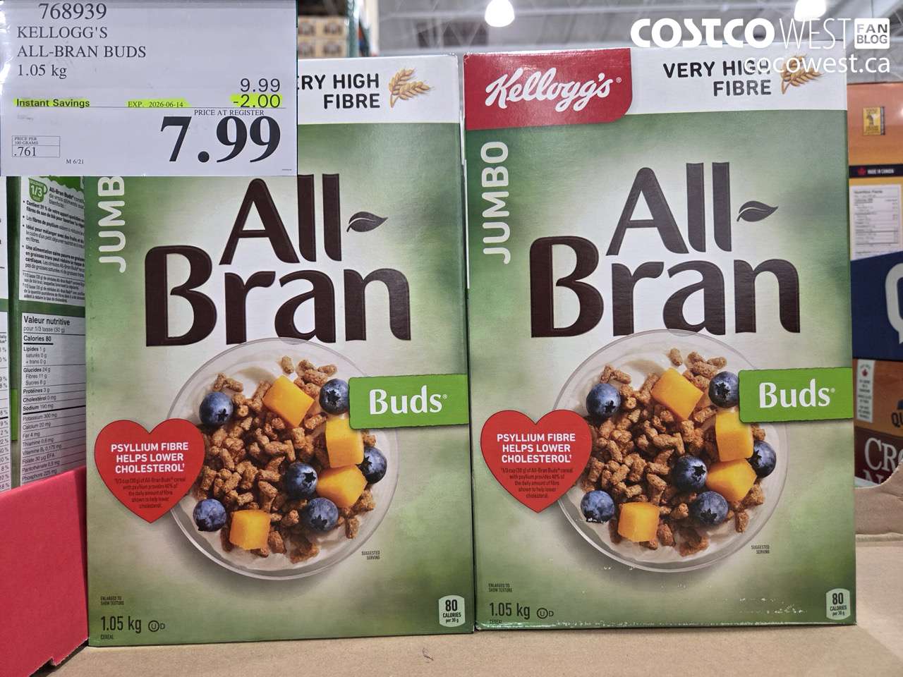 768939 KELLOGG'S ALL-BRAN BUDS 1.05 KG ($2.00 INSTANT SAVINGS EXPIRES ON 2026-06-14) $7.99