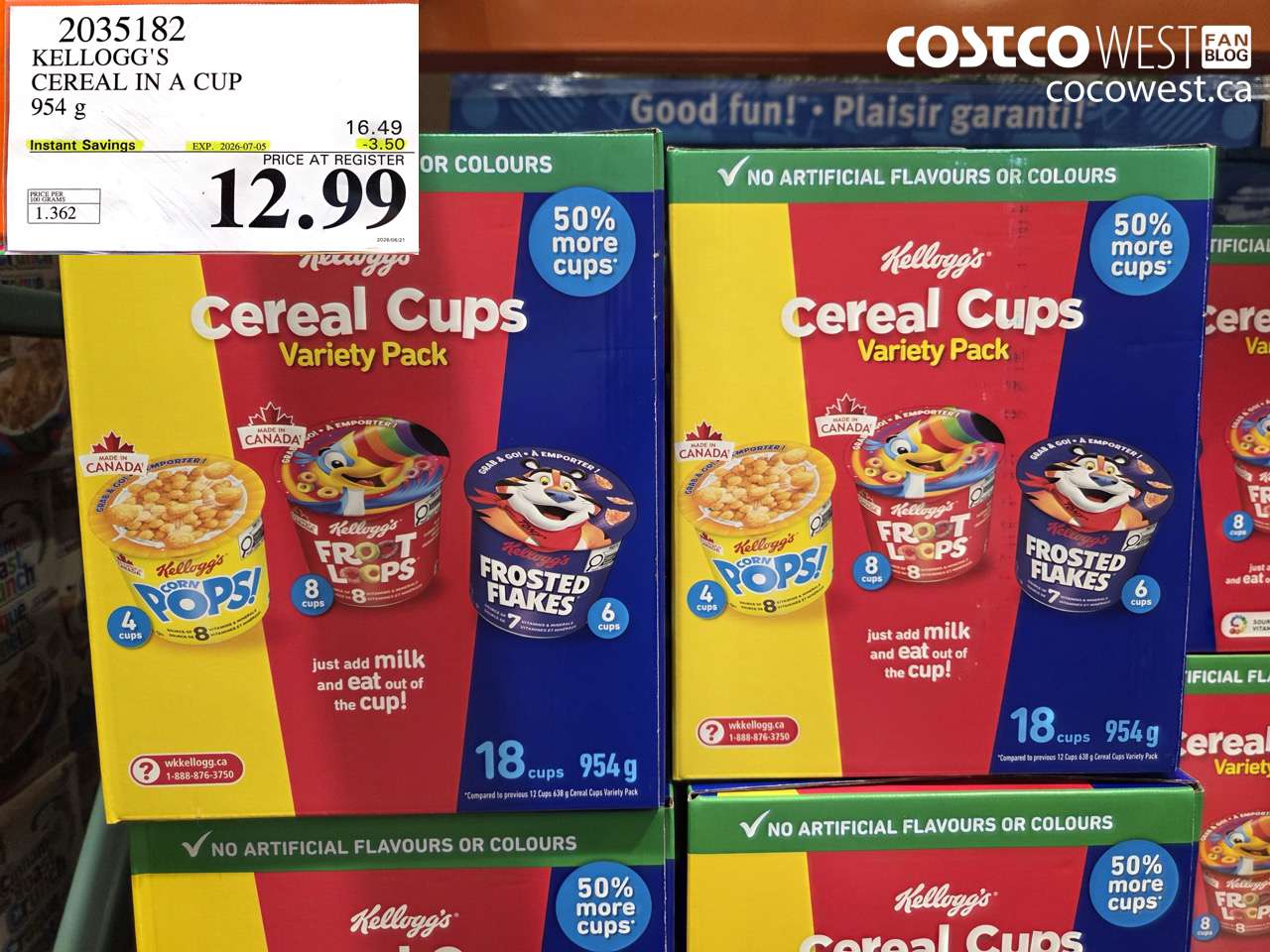 2035182 KELLOGG'S CEREAL IN A CUP 954 G ($3.50 INSTANT SAVINGS EXPIRES ON 2026-07-05) $12.99
