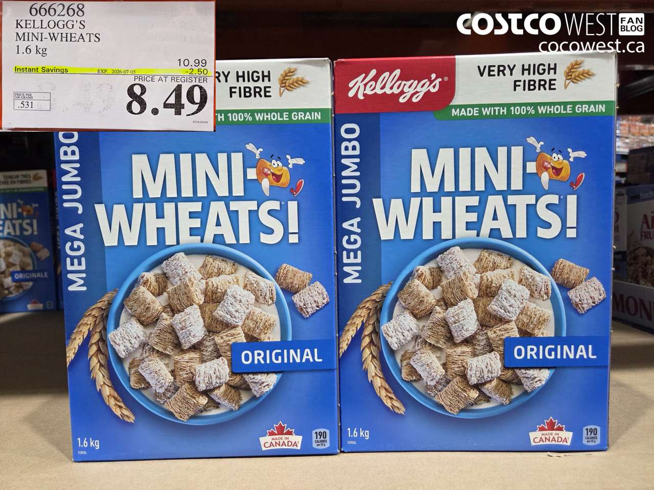 666268 KELLOGG'S MINI-WHEATS 1.6 KG ($2.50 INSTANT SAVINGS EXPIRES ON 2026-07-05) $8.49
