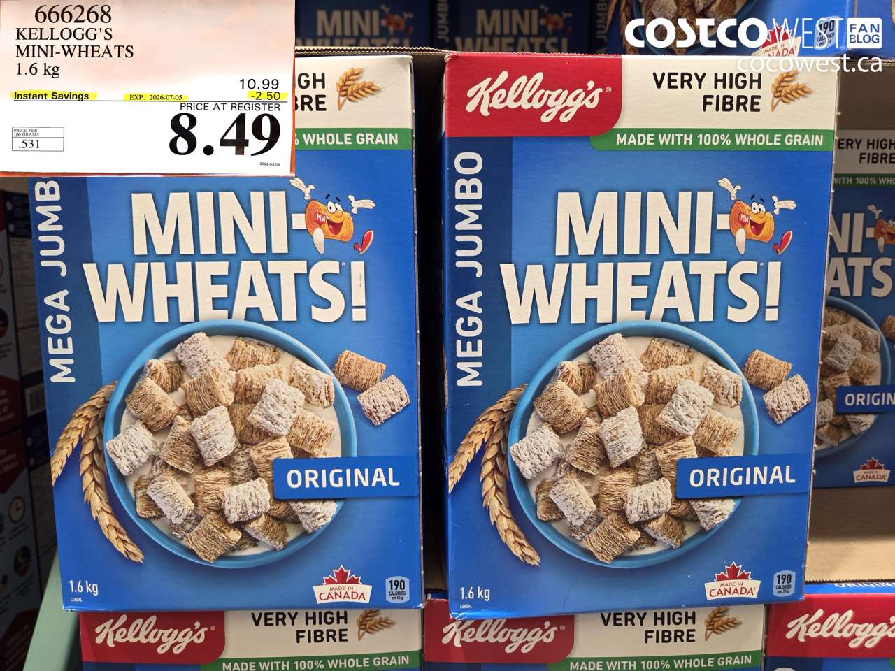 666268 KELLOGG'S MINI-WHEATS 1.6 KG ($2.50 INSTANT SAVINGS EXPIRES ON 2026-07-05) $8.49