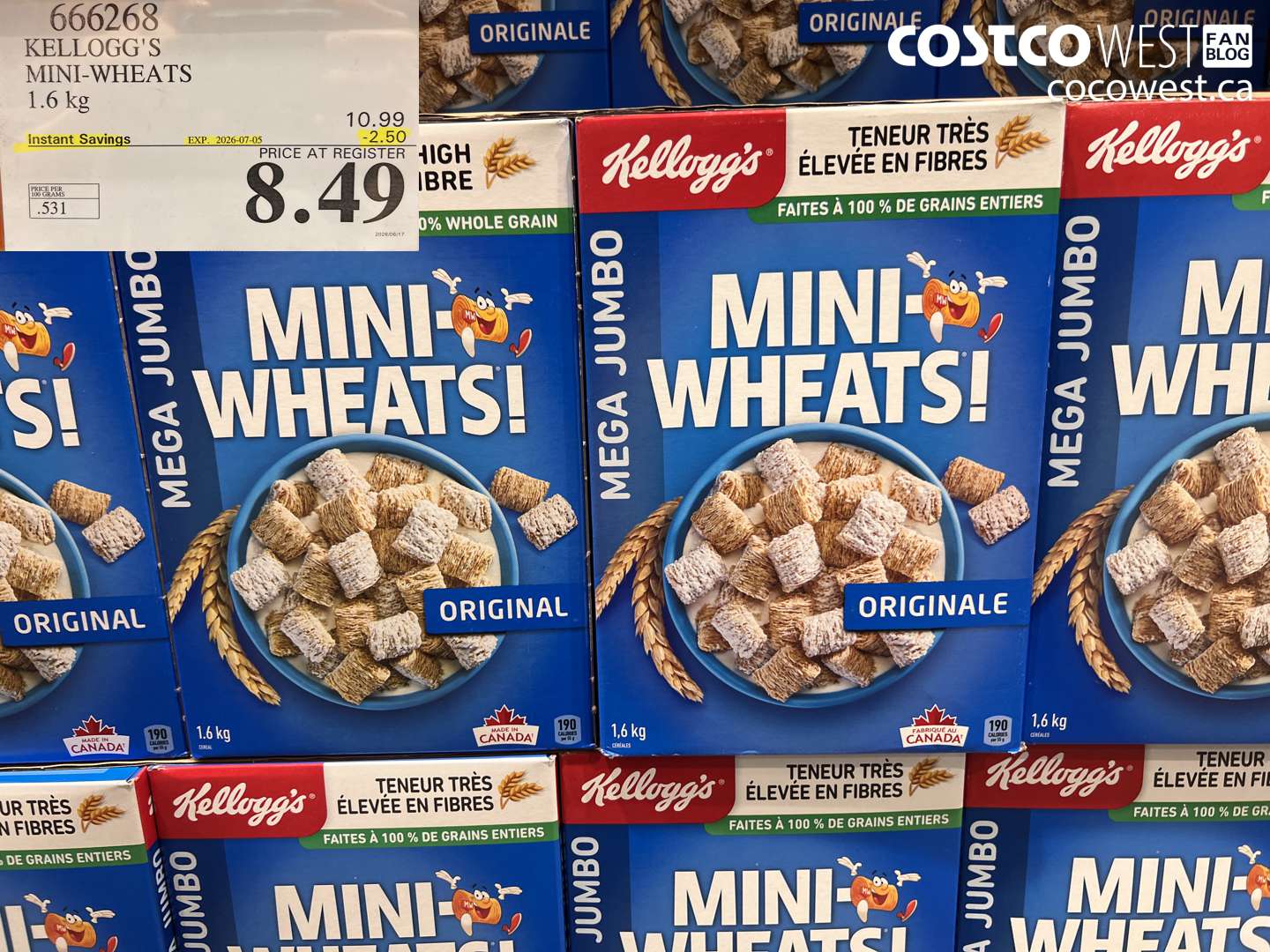 666268 KELLOGG'S MINI-WHEATS 1.6 KG ($2.50 INSTANT SAVINGS EXPIRES ON 2026-07-05) $8.49