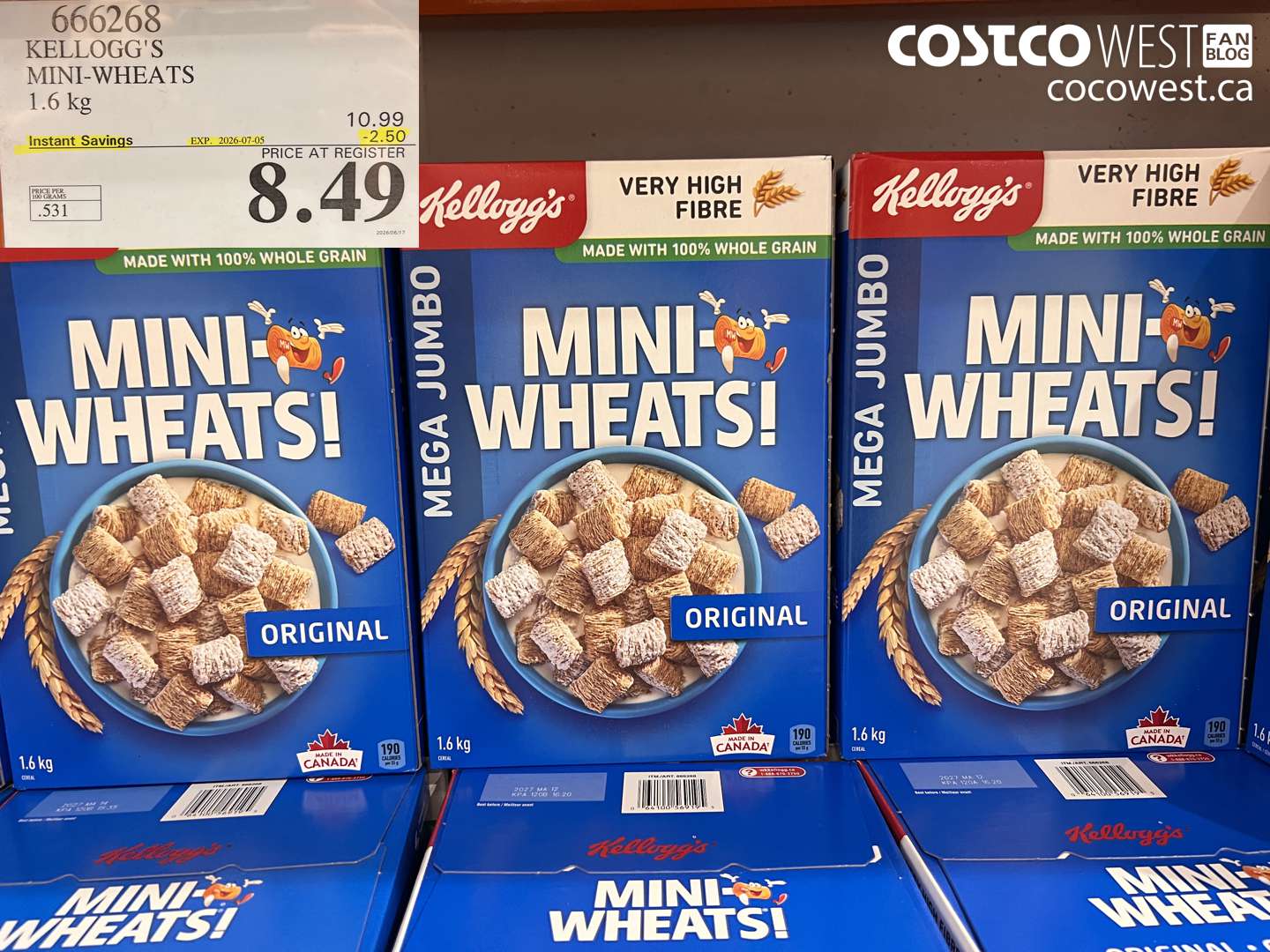 666268 KELLOGG'S MINI-WHEATS 1.6 KG ($2.50 INSTANT SAVINGS EXPIRES ON 2026-07-05) $8.49