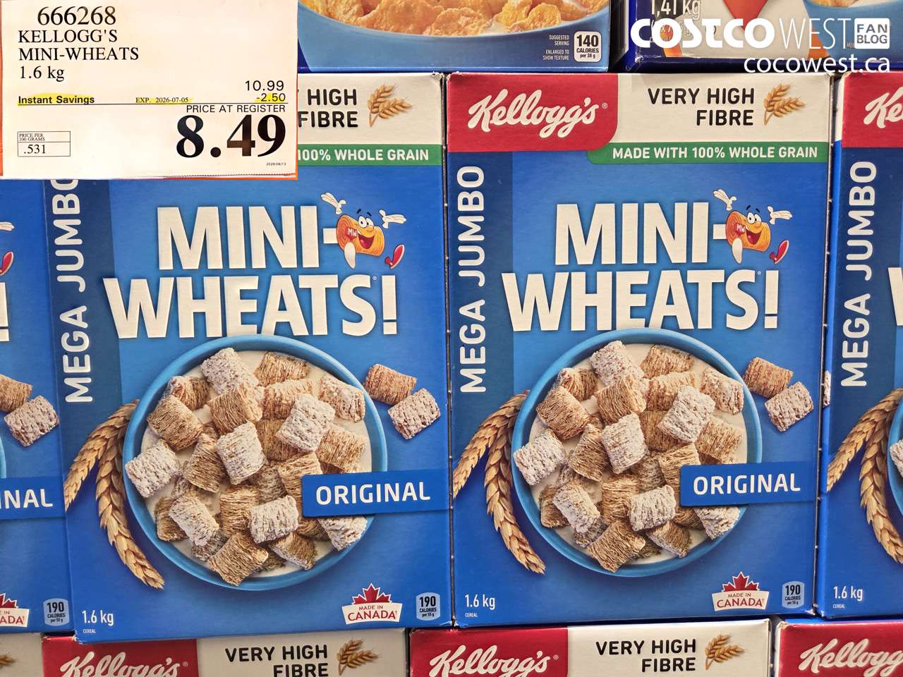 666268 KELLOGG'S MINI-WHEATS 1.6 KG ($2.50 INSTANT SAVINGS EXPIRES ON 2026-07-05) $8.49