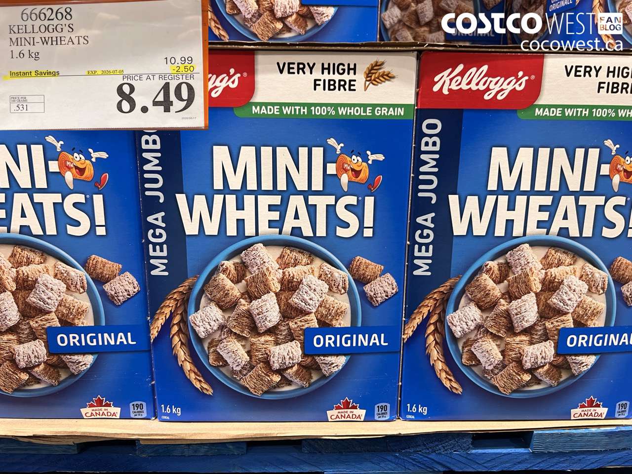 666268 KELLOGG'S MINI-WHEATS 1.6 KG ($2.50 INSTANT SAVINGS EXPIRES ON 2026-07-05) $8.49