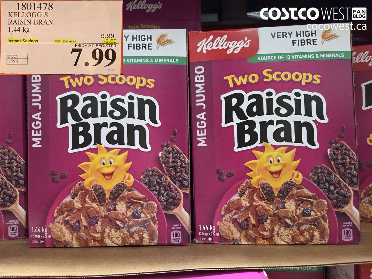 1801478 KELLOGG'S RAISIN BRAN 1.44 KG ($2.00 INSTANT SAVINGS EXPIRES ON 2026-06-07) $7.99