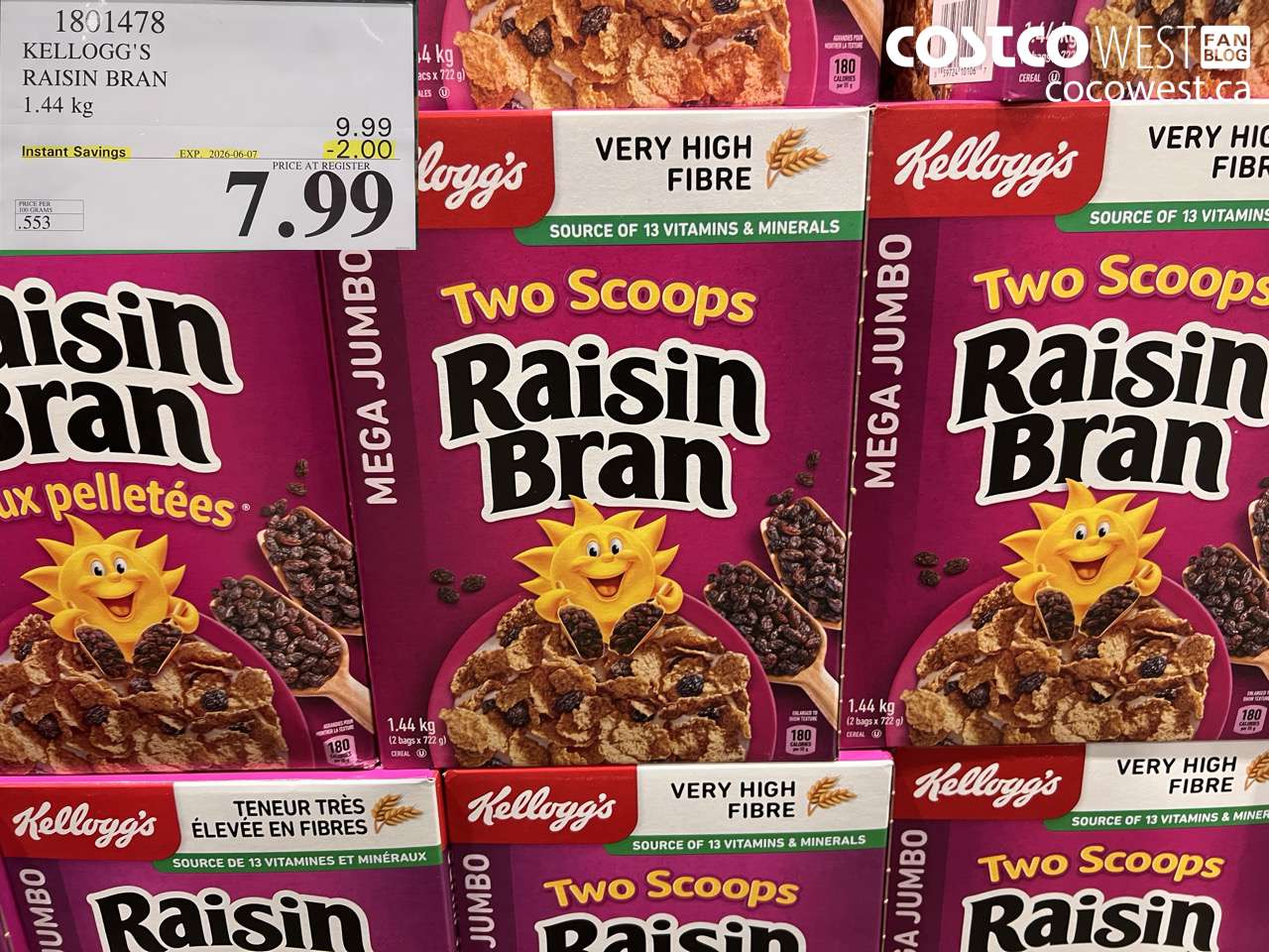 1801478 KELLOGG'S RAISIN BRAN 1.44 KG ($2.00 INSTANT SAVINGS EXPIRES ON 2026-06-07) $7.99