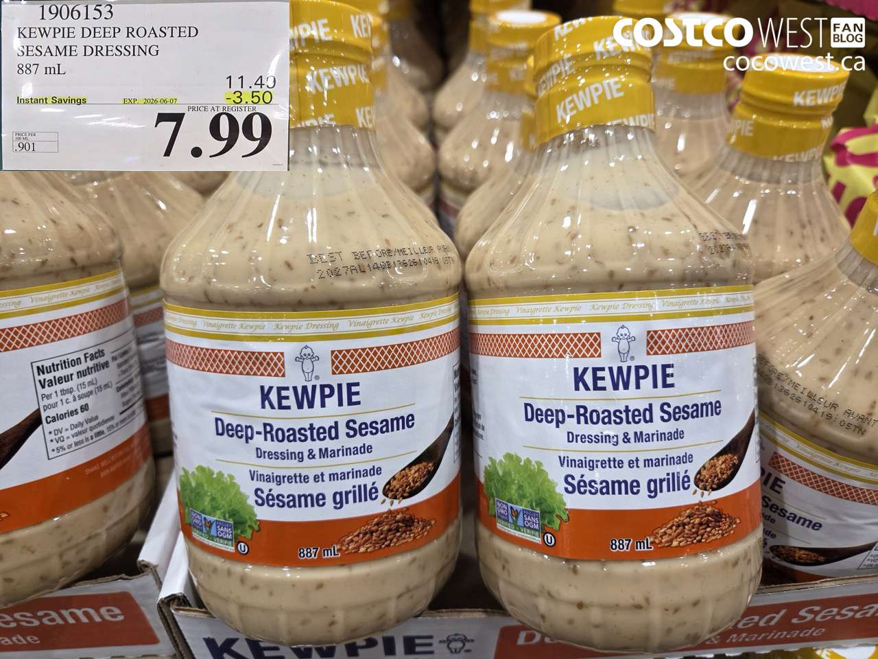 1906153 KEWPIE DEEP ROASTED SESAME DRESSING 887 ML ($3.50 INSTANT SAVINGS EXPIRES ON 2026-06-07) $7.99