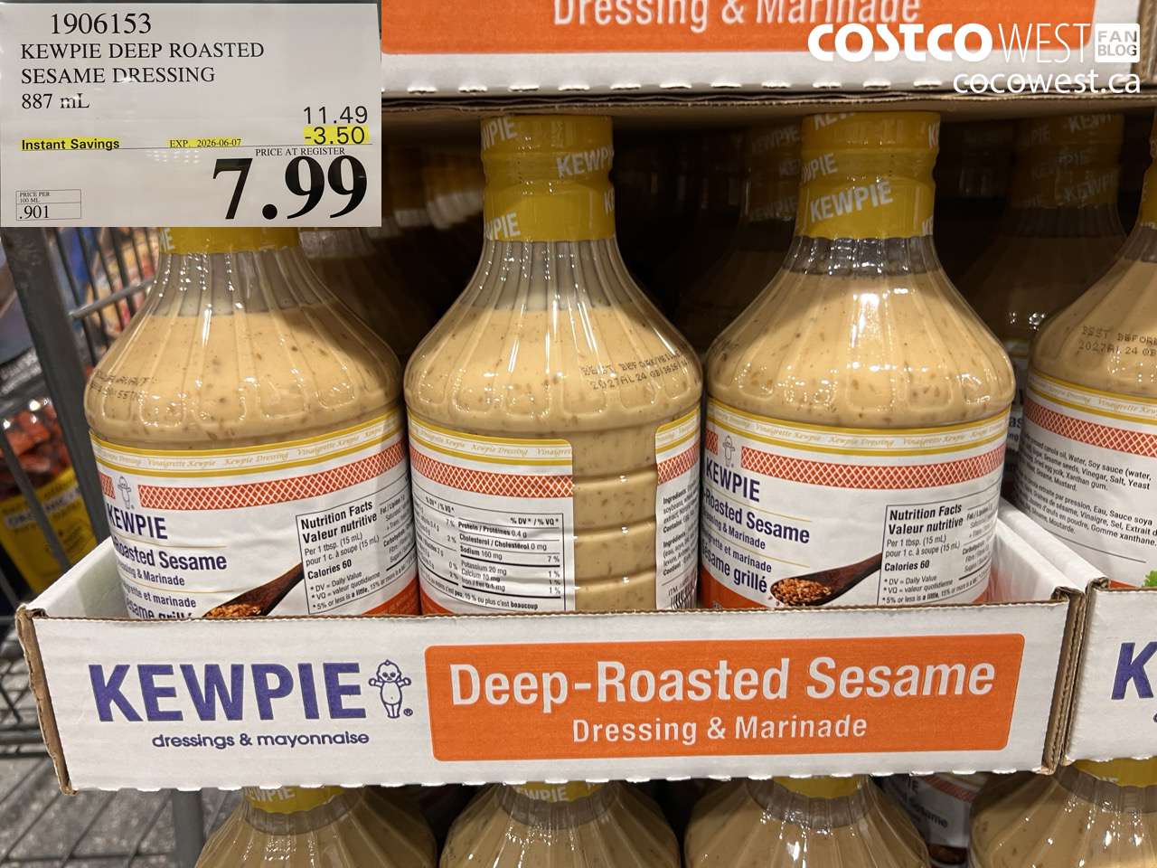 1906153 KEWPIE DEEP ROASTED SESAME DRESSING 887 ML ($3.50 INSTANT SAVINGS EXPIRES ON 2026-06-07) $7.99