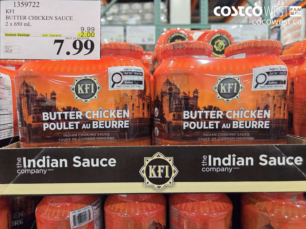 1359722 KFI BUTTER CHICKEN SAUCE 2 X 650 ML ($2.00 INSTANT SAVINGS EXPIRES ON 2026-06-07) $7.99