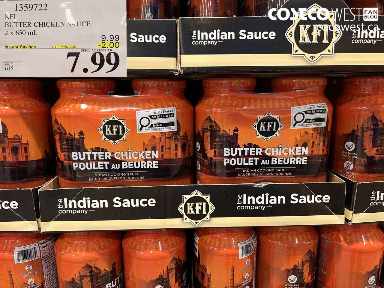 1359722 KFI BUTTER CHICKEN SAUCE 2 X 650 ML ($2.00 INSTANT SAVINGS EXPIRES ON 2026-06-07) $7.99