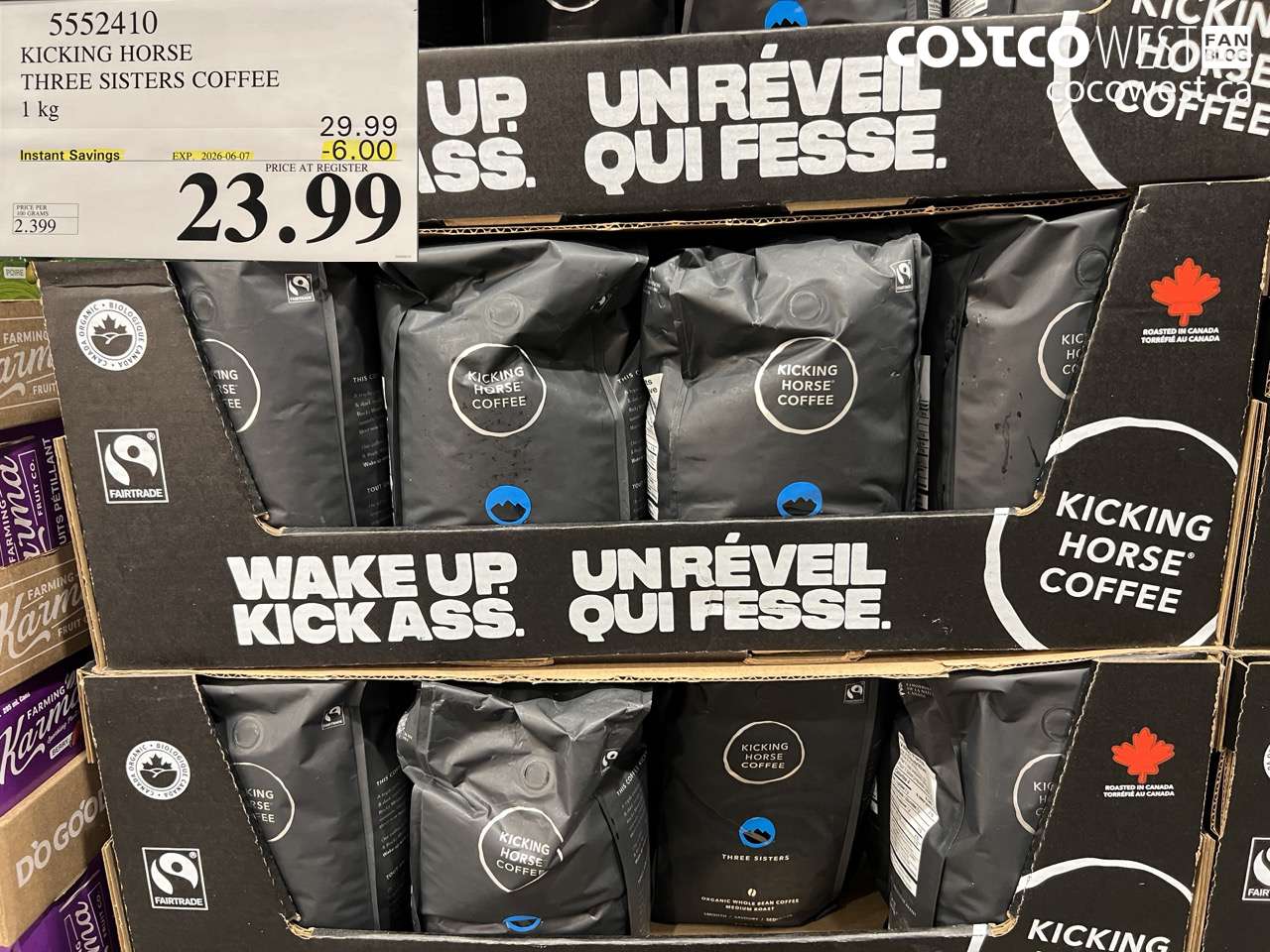 5552410 KICKING HORSE THREE SISTERS COFFEE 1 KG ($6.00 INSTANT SAVINGS EXPIRES ON 2026-06-07) $23.99