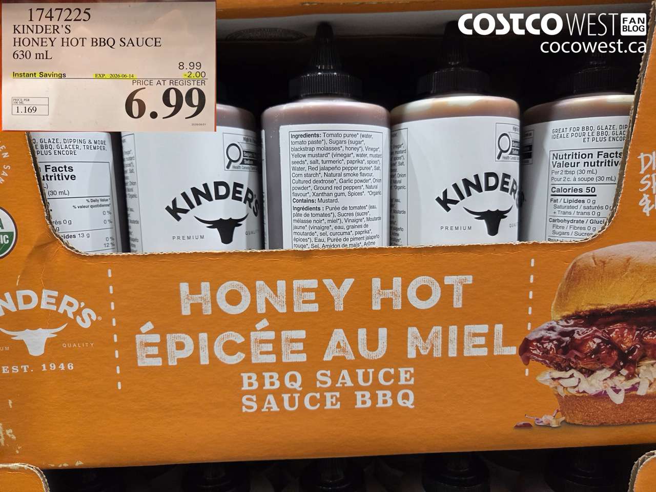 1747225 KINDER'S HONEY HOT BBQ SAUCE 630 ML ($2.00 INSTANT SAVINGS EXPIRES ON 2026-06-14) $6.99