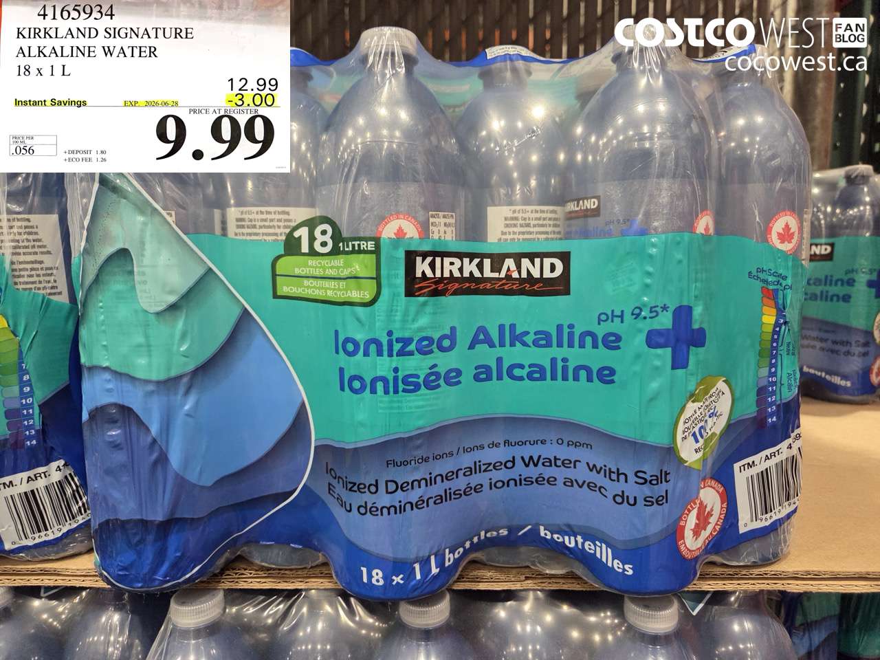 4165934 KIRKLAND SIGNATURE ALKALINE WATER 18 X 1 L ($3.00 INSTANT SAVINGS EXPIRES ON 2026-06-28) $9.99