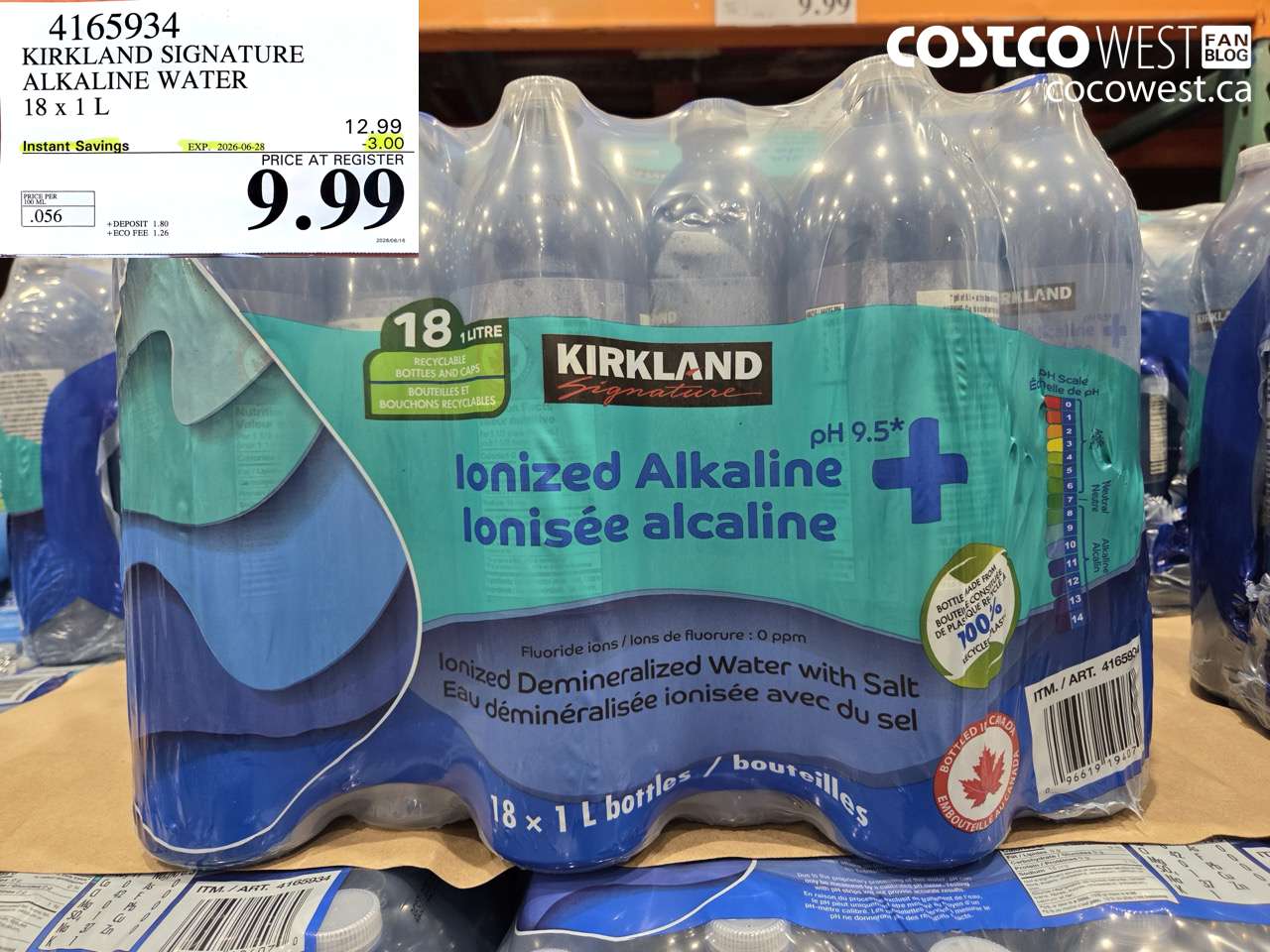 4165934 KIRKLAND SIGNATURE ALKALINE WATER 18 X 1 L ($3.00 INSTANT SAVINGS EXPIRES ON 2026-06-28) $9.99