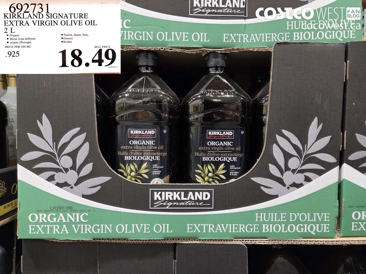692731 KIRKLAND SIGNATURE EXTRA VIRGIN OLIVE OIL 2 L $18.49