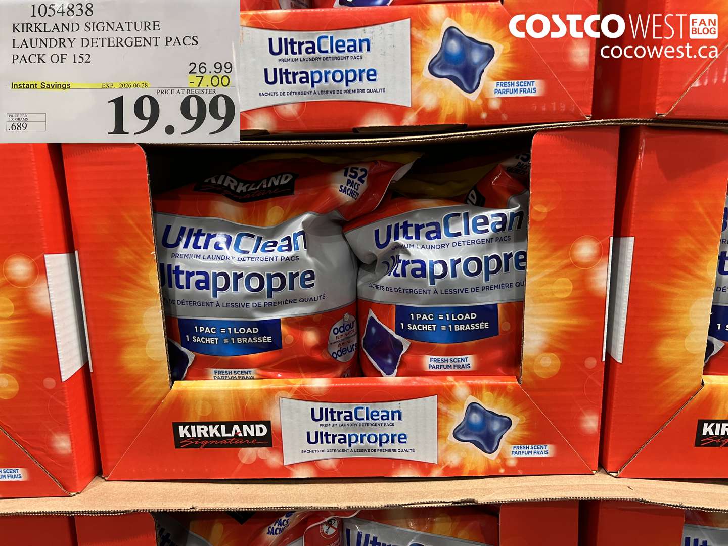 1054838 KIRKLAND SIGNATURE LAUNDRY DETERGENT PACS PACK OF 152 ($7.00 INSTANT SAVINGS EXPIRES ON 2026-06-28) $19.99
