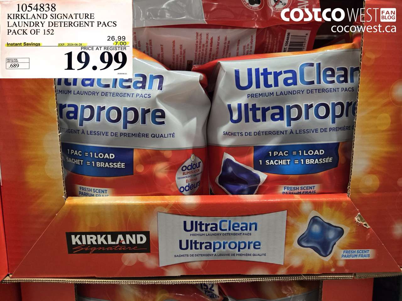 1054838 KIRKLAND SIGNATURE LAUNDRY DETERGENT PACS PACK OF 152 ($7.00 INSTANT SAVINGS EXPIRES ON 2026-06-28) $19.99