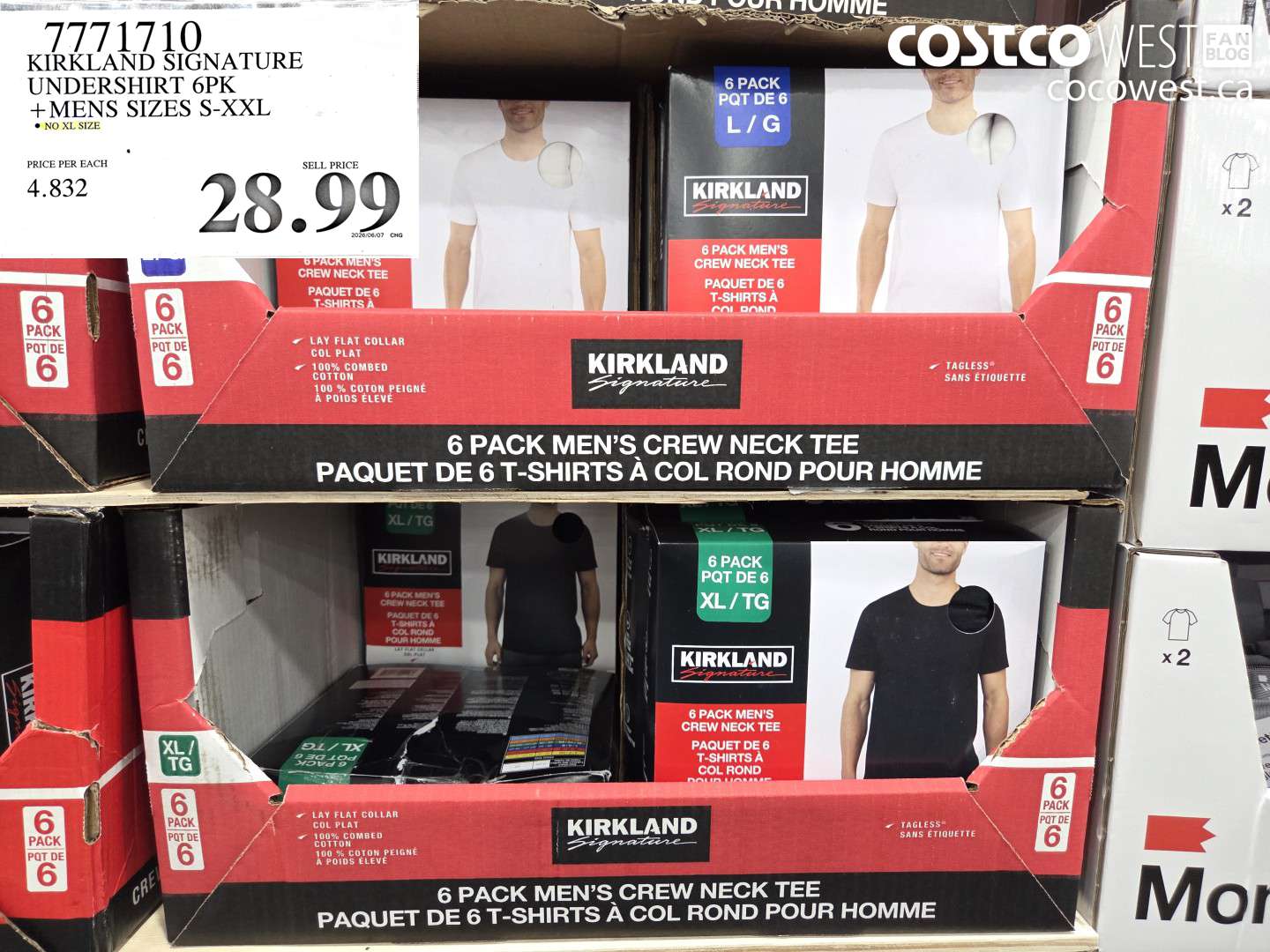 7771710 KIRKLAND SIGNATURE UNDERSHIRT 6PK MENS SIZES S-XXL $28.99