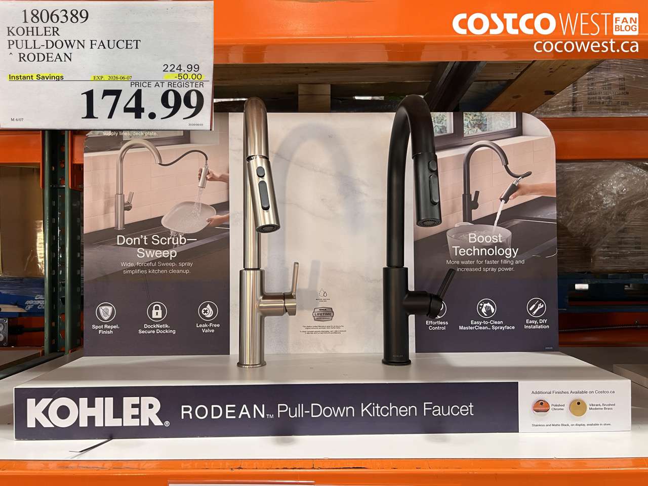 1806389 KOHLER PULL-DOWN FAUCET RODEAN ($50.00 INSTANT SAVINGS EXPIRES ON 2026-06-07) $174.99