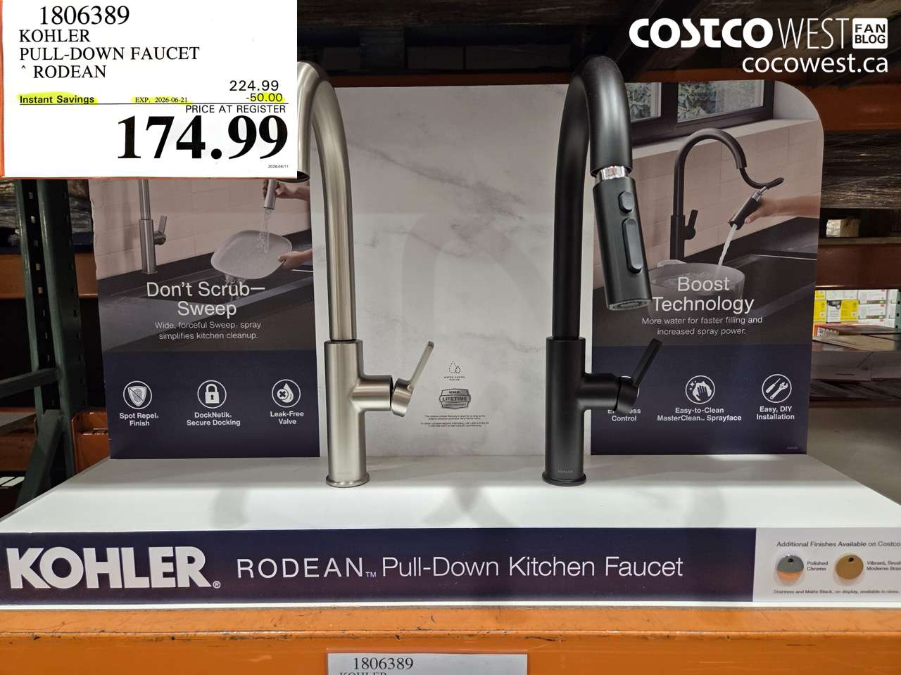 1806389 KOHLER PULL-DOWN FAUCET RODEAN ($50.00 INSTANT SAVINGS EXPIRES ON 2026-06-21) $174.99
