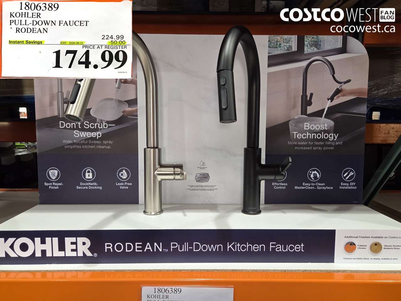 1806389 KOHLER PULL-DOWN FAUCET RODEAN ($50.00 INSTANT SAVINGS EXPIRES ON 2026-06-21) $174.99