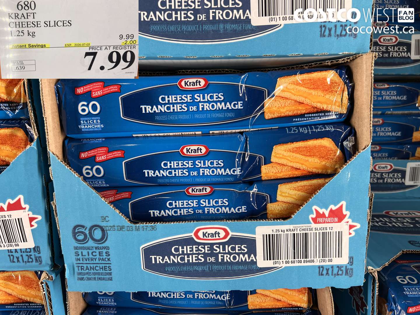 680 KRAFT CHEESE SLICES 1.25 KG ($2.00 INSTANT SAVINGS EXPIRES ON 2026-07-05) $7.99
