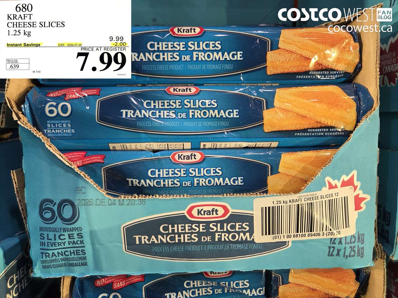 680 KRAFT CHEESE SLICES 1.25 KG ($2.00 INSTANT SAVINGS EXPIRES ON 2026-07-05) $7.99