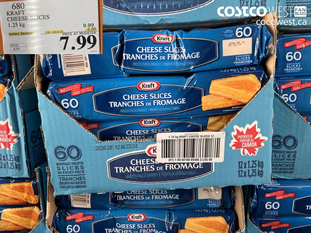 680 KRAFT CHEESE SLICES 1.25 KG ($2.00 INSTANT SAVINGS EXPIRES ON 2026-07-05) $7.99