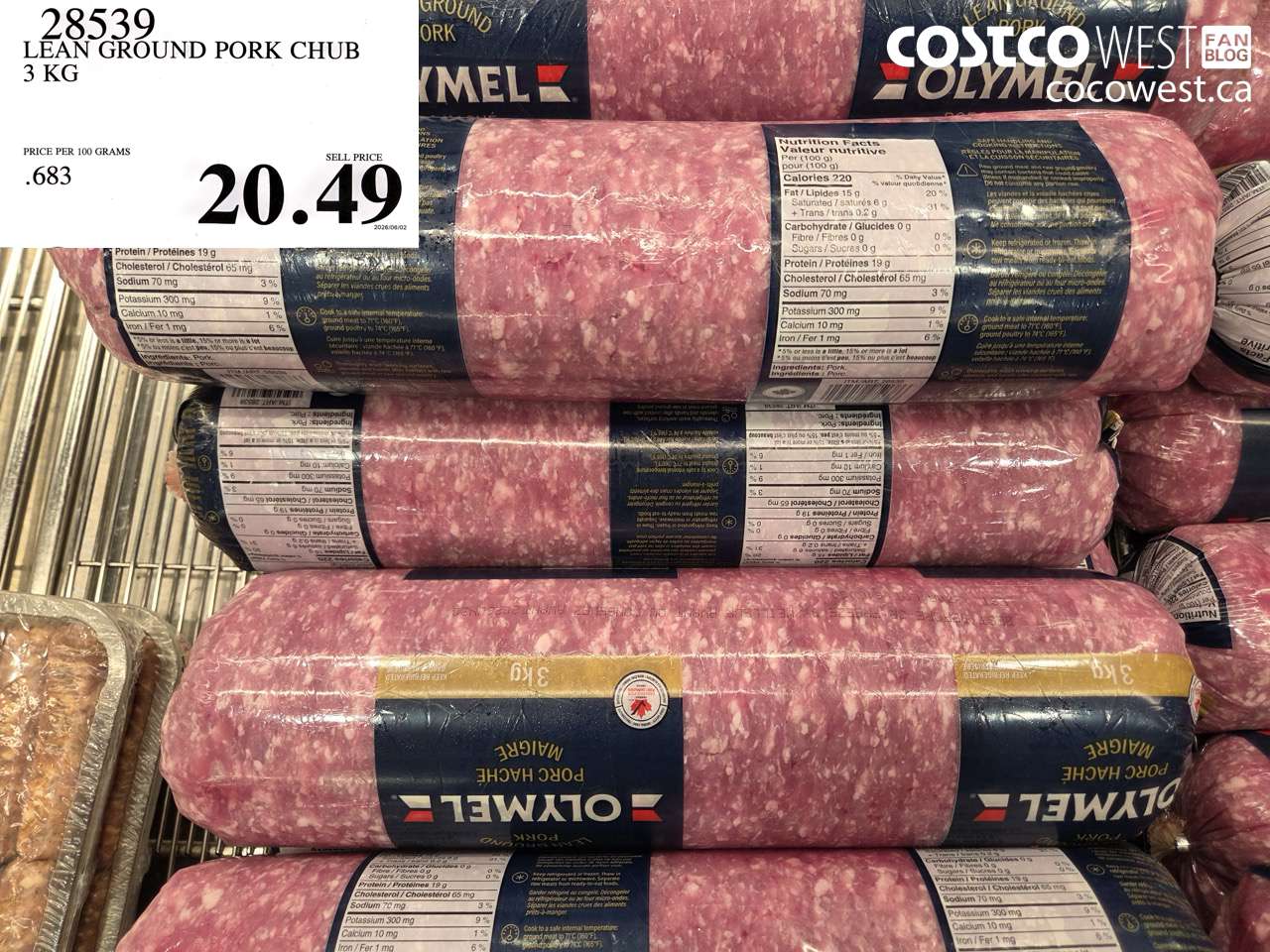 28539 LEAN GROUND PORK CHUB 3 KG $20.49