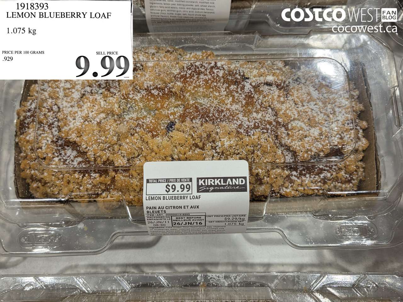 1918393 LEMON BLUEBERRY LOAF 1.075 KG $9.99