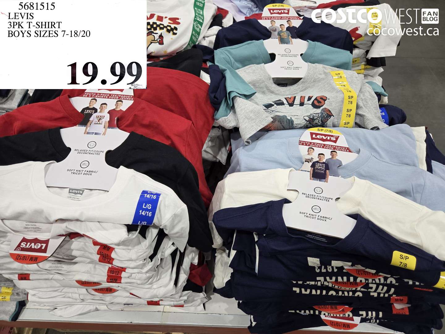 5681515 LEVIS 3PK T-SHIRT BOYS SIZES 7-18/20 $19.99